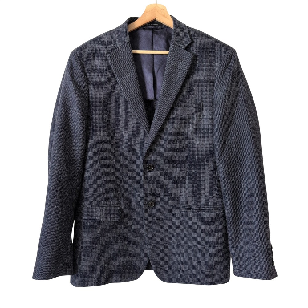 Lauren Ralph Lauren Mens 40R Wool Silk Linen Blazer Jacket Navy Blue Glen Check